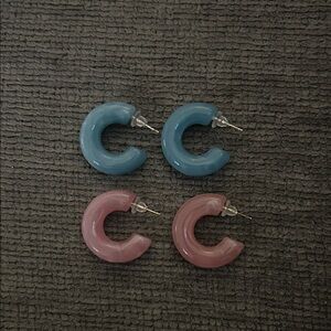 SHEIN Blue and Pink Chunky Hoop Earrings